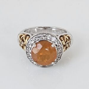 Victoria Wieck Fire Opal & White Topaz Ring Sterling Silver 14k Vermeil Size 7!
